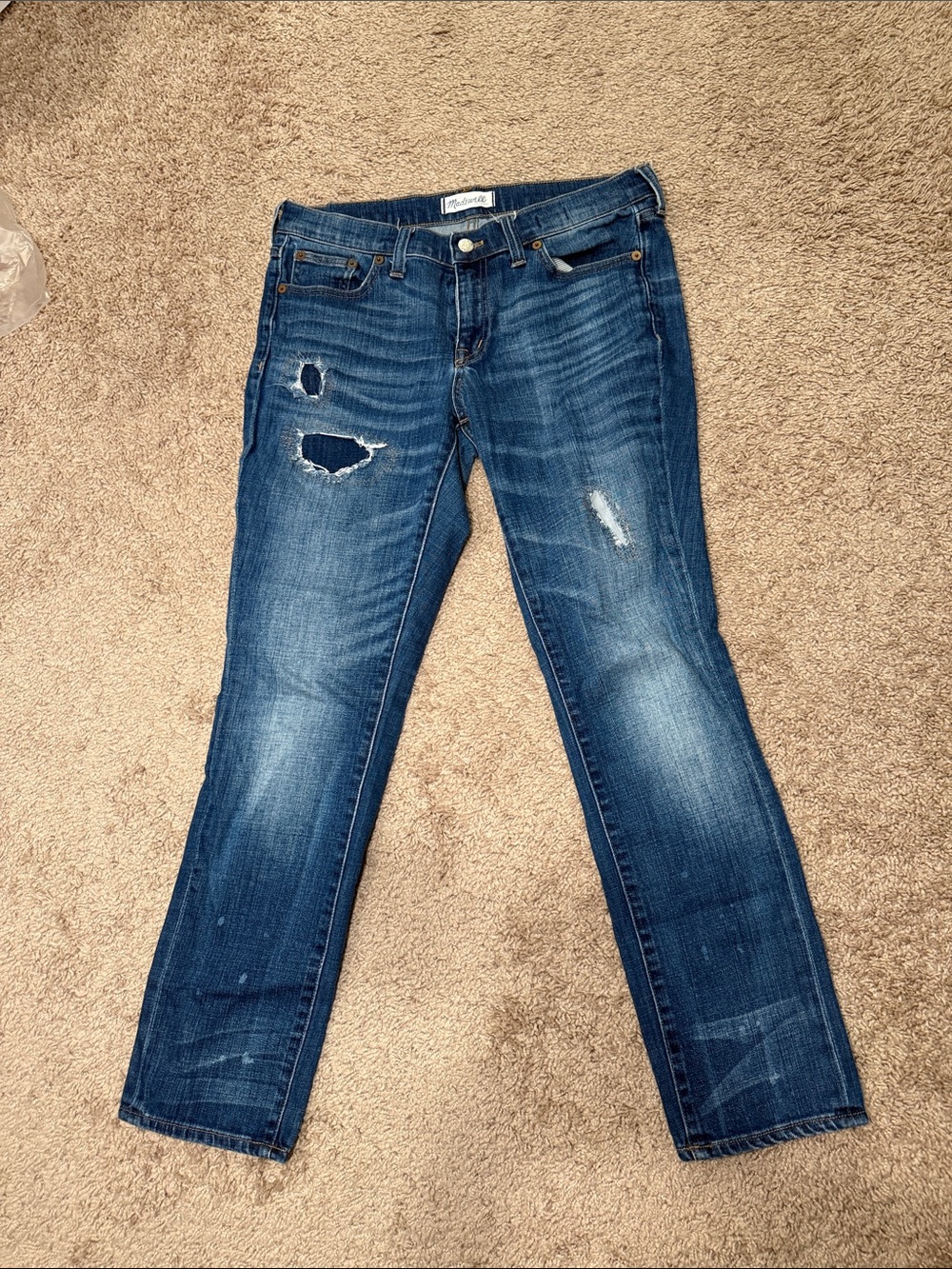 Madewell Distressed Dark Blue Straight Leg Jeans